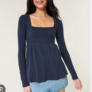 Hollister Easy Long-Sleeve Square-Neck Babydoll Top